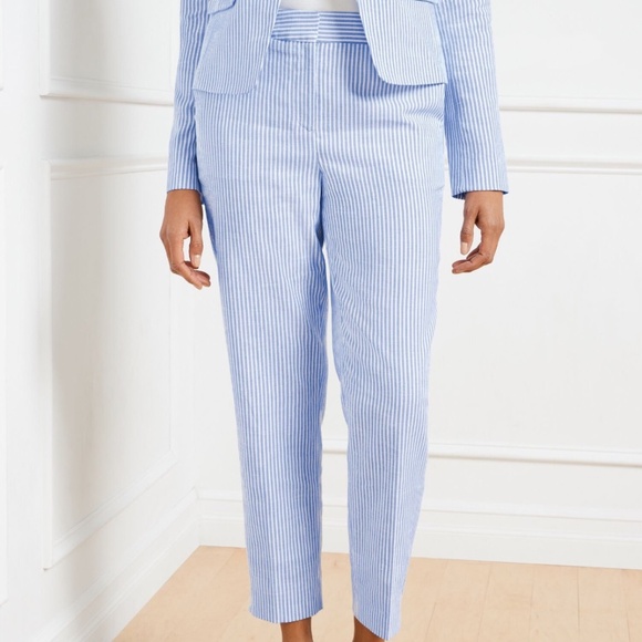 Talbots Linen Blend Slim Leg Crop Pants - Sunset Stripe - Picture 1 of 4